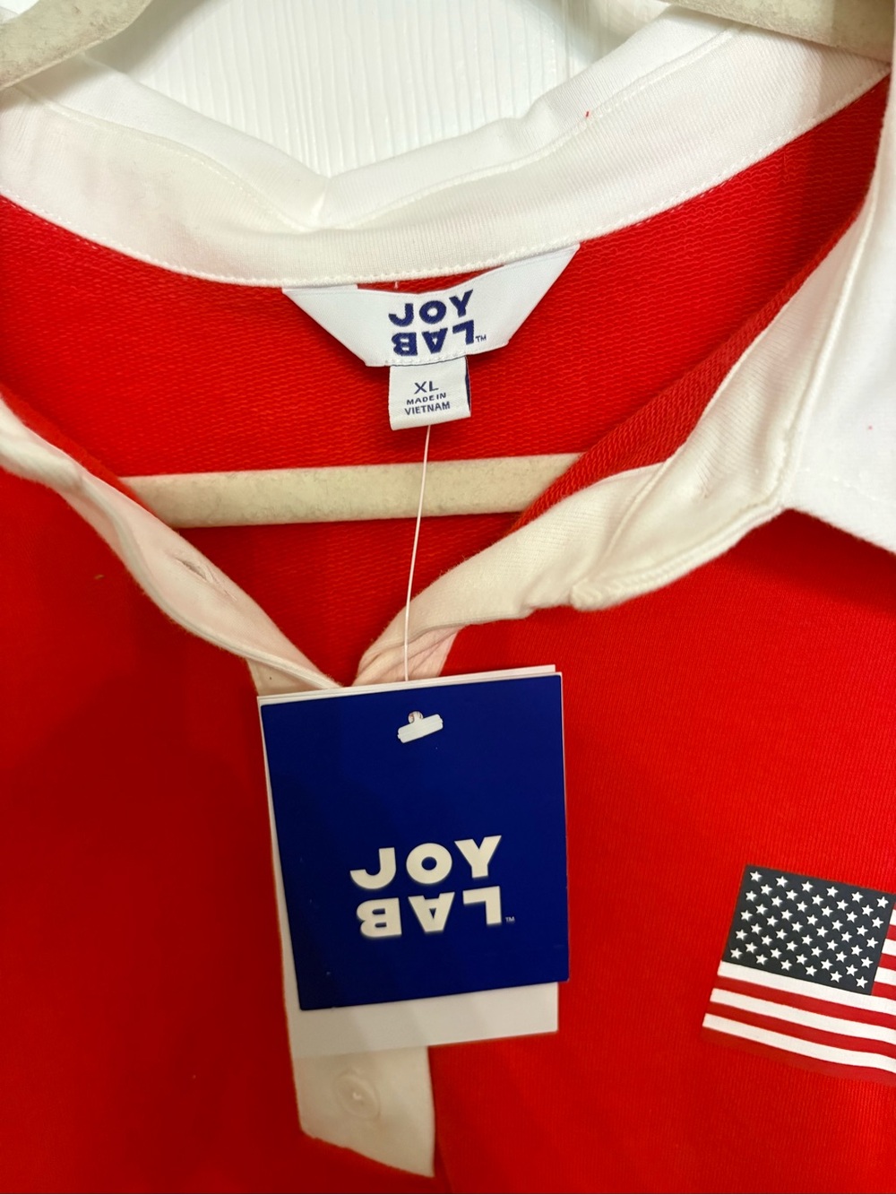 NWT JoyLab Women's Americana French Terry Polo Sweatshirt Red USA Flag S, M - Picture 9 of 10